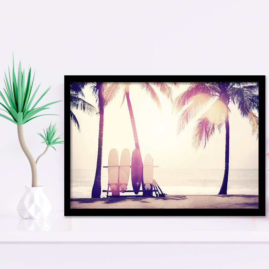 Sunny Beach With Palm Trees Framed Art Prints Wall Decor - Painting Prints, Framed Picture, Home Decor