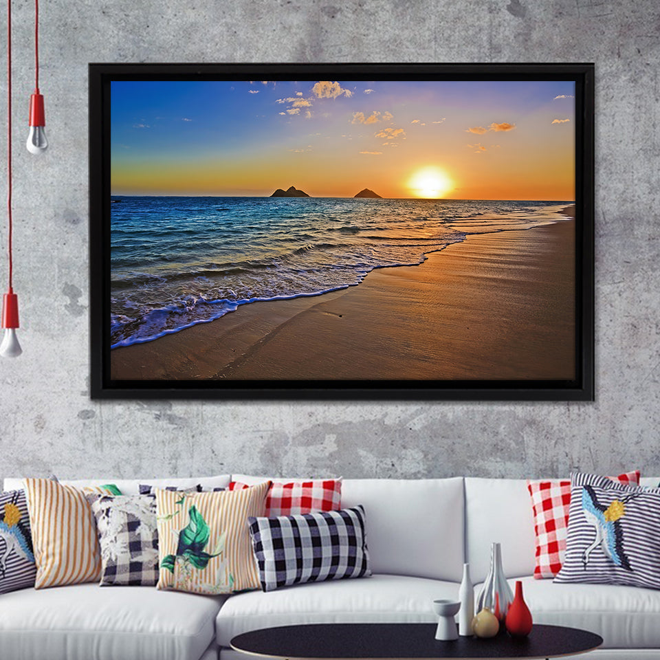 Sunrise Over The Pacific Ocean At The Beach Of The Lanikai Hawaii Framed Canvas Prints Wall Art - Painting Canvas, Wall Decor, Home Decor