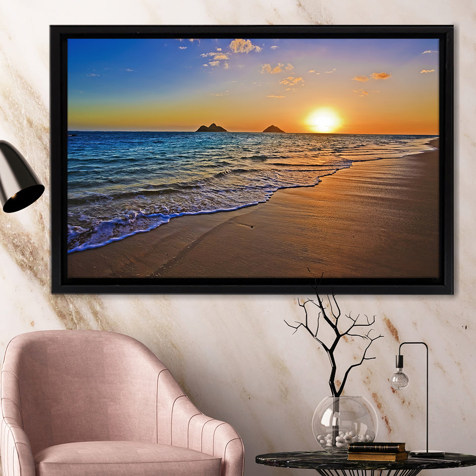 Sunrise Over The Pacific Ocean At The Beach Of The Lanikai Hawaii Framed Canvas Prints Wall Art - Painting Canvas, Wall Decor, Home Decor