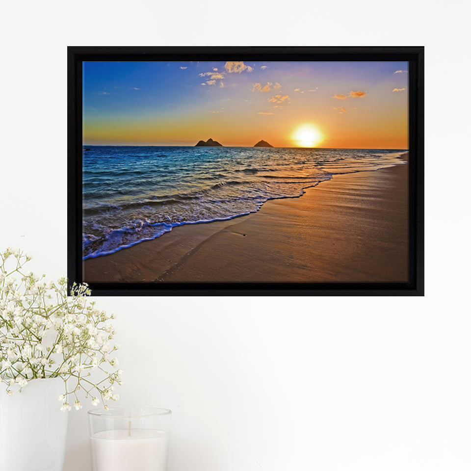 Sunrise Over The Pacific Ocean At The Beach Of The Lanikai Hawaii Framed Canvas Prints Wall Art - Painting Canvas, Wall Decor, Home Decor