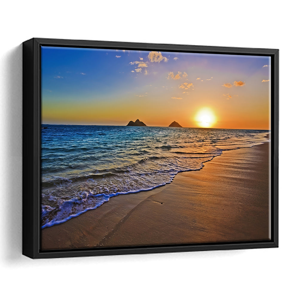 Sunrise Over The Pacific Ocean At The Beach Of The Lanikai Hawaii Framed Canvas Prints Wall Art - Painting Canvas, Wall Decor, Home Decor