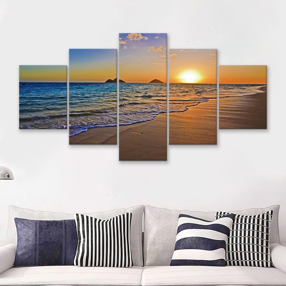 Sunrise Over The Pacific Ocean At The Beach Of The Lanikai Hawaii 5 Pieces Canvas Prints Wall Art - Painting Canvas, Multi Panels, Wall Decor