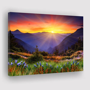 Sunrise In A Mountain, Beautiful Scene Art Canvas Prints Wall Art, Home Living Room Decor, Large Canvas