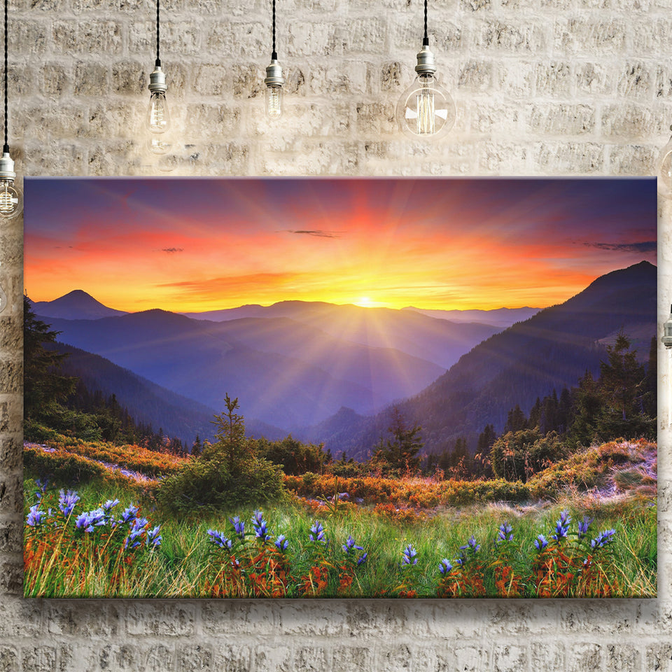 Sunrise In A Mountain, Beautiful Scene Art Canvas Prints Wall Art, Home Living Room Decor, Large Canvas