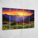 Sunrise In A Mountain, Beautiful Scene Art, 5 Panel B Canvas Prints Wall Art, Extra Large Canvas Decor