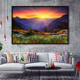 Sunrise In A Mountain, Beautiful Scene Art Framed Canvas Prints Wall Art, Floating Frame, Large Canvas Home Decor