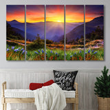 Sunrise In A Mountain, Beautiful Scene Art, 5 Panel B Canvas Prints Wall Art, Extra Large Canvas Decor