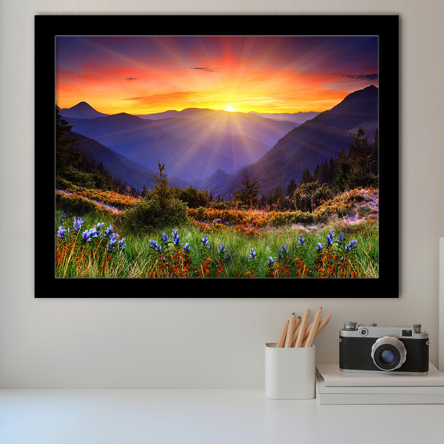 Sunrise In A Mountain, Beautiful Scene Art Framed Art Prints Wall Decor, Framed Picture, Large Art Prints