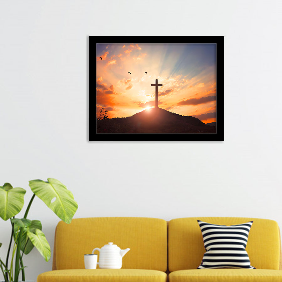 Sunset Cross Framed Ar Prints - Painting Art, Framed Painting, Prints for Sale, Black Framed, Wall Art, Wall Decor