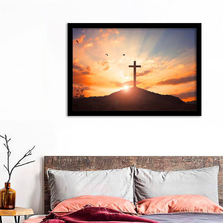 Sunset Cross Framed Ar Prints - Painting Art, Framed Painting, Prints for Sale, Black Framed, Wall Art, Wall Decor