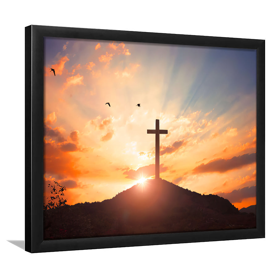 Sunset Cross Framed Ar Prints - Painting Art, Framed Painting, Prints for Sale, Black Framed, Wall Art, Wall Decor