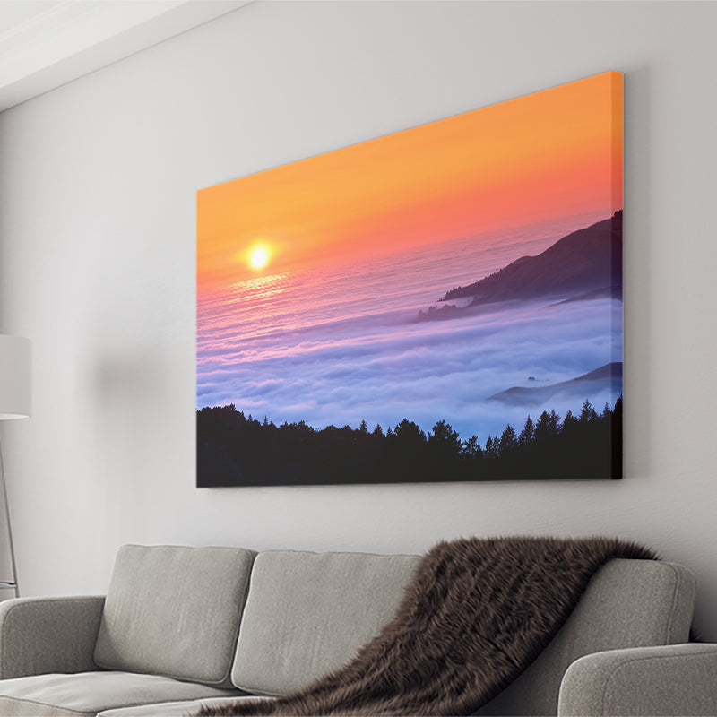 Tableau Toile 'Sunset Mountains' - Impression Giclée Sur Coton - Encadré Prêt à Accrocher - UK