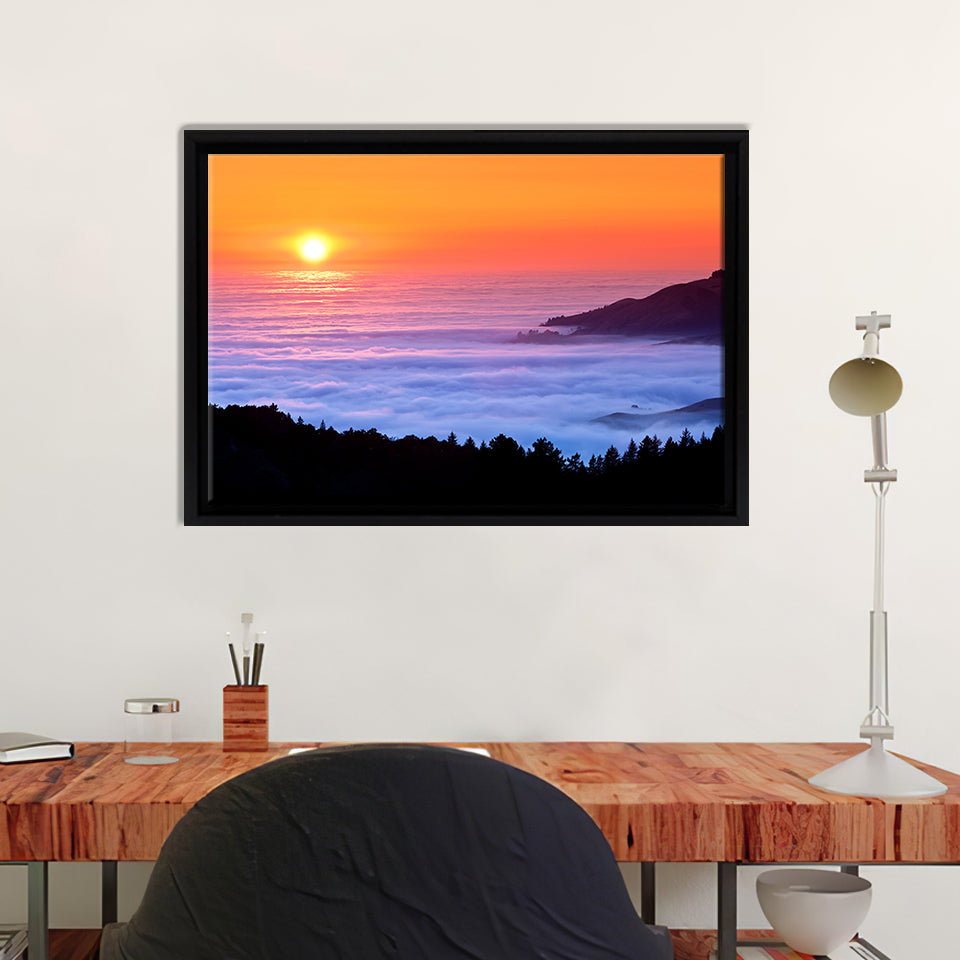 Sunset Mountains Sea Framed Canvas Wall Art - Canvas Prints, Prints For Sale, Painting Canvas,Framed Prints