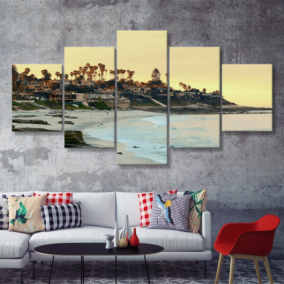 Sunset At La Jolla Cove San Diego  5 Pieces Canvas Prints Wall Art - Painting Canvas, Multi Panels, 5 Panel, Wall Decor