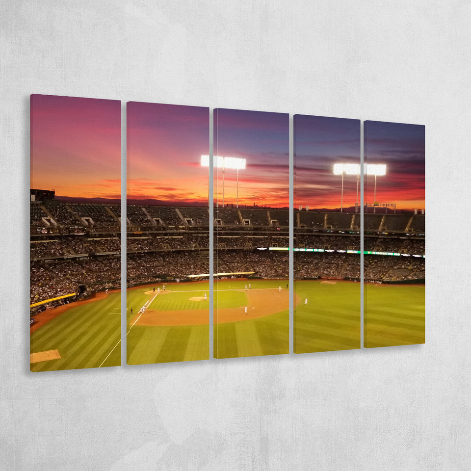 Sunset at Oakland Coliseum, Stadium Canvas, Sport Art, Gift for him, Multi Panels B, Canvas Prints Wall Art Decor