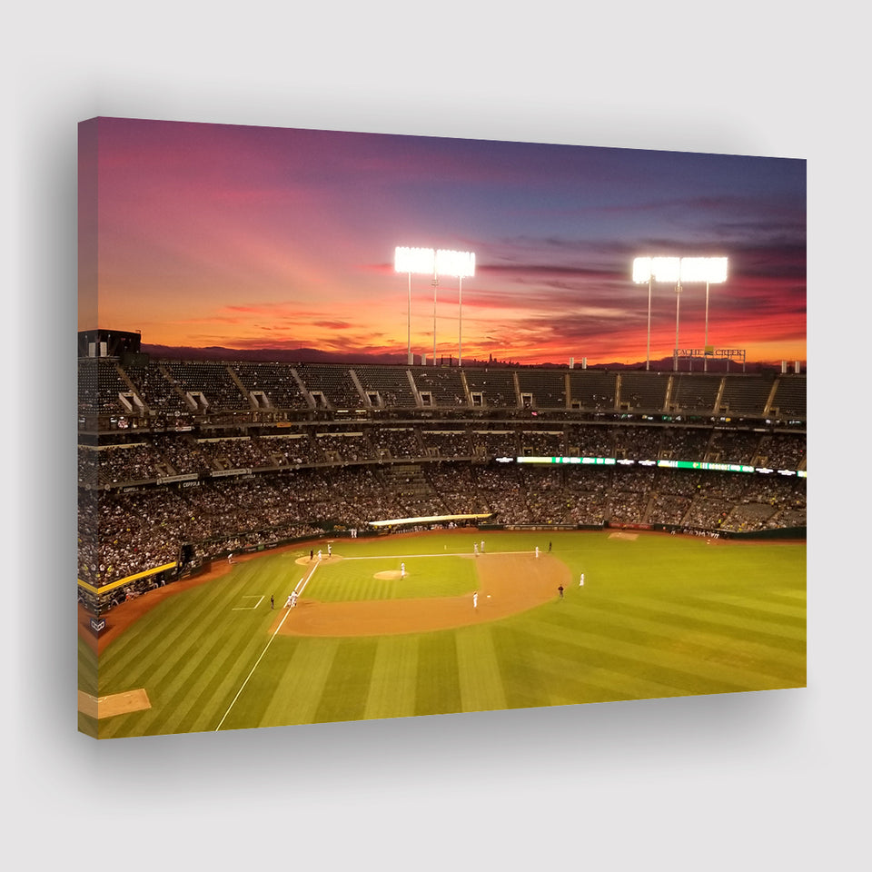 Sunset at Oakland Coliseum, Stadium Canvas, Sport Art, Gift for him, Fan Gift, Canvas Prints Wall Art Decor