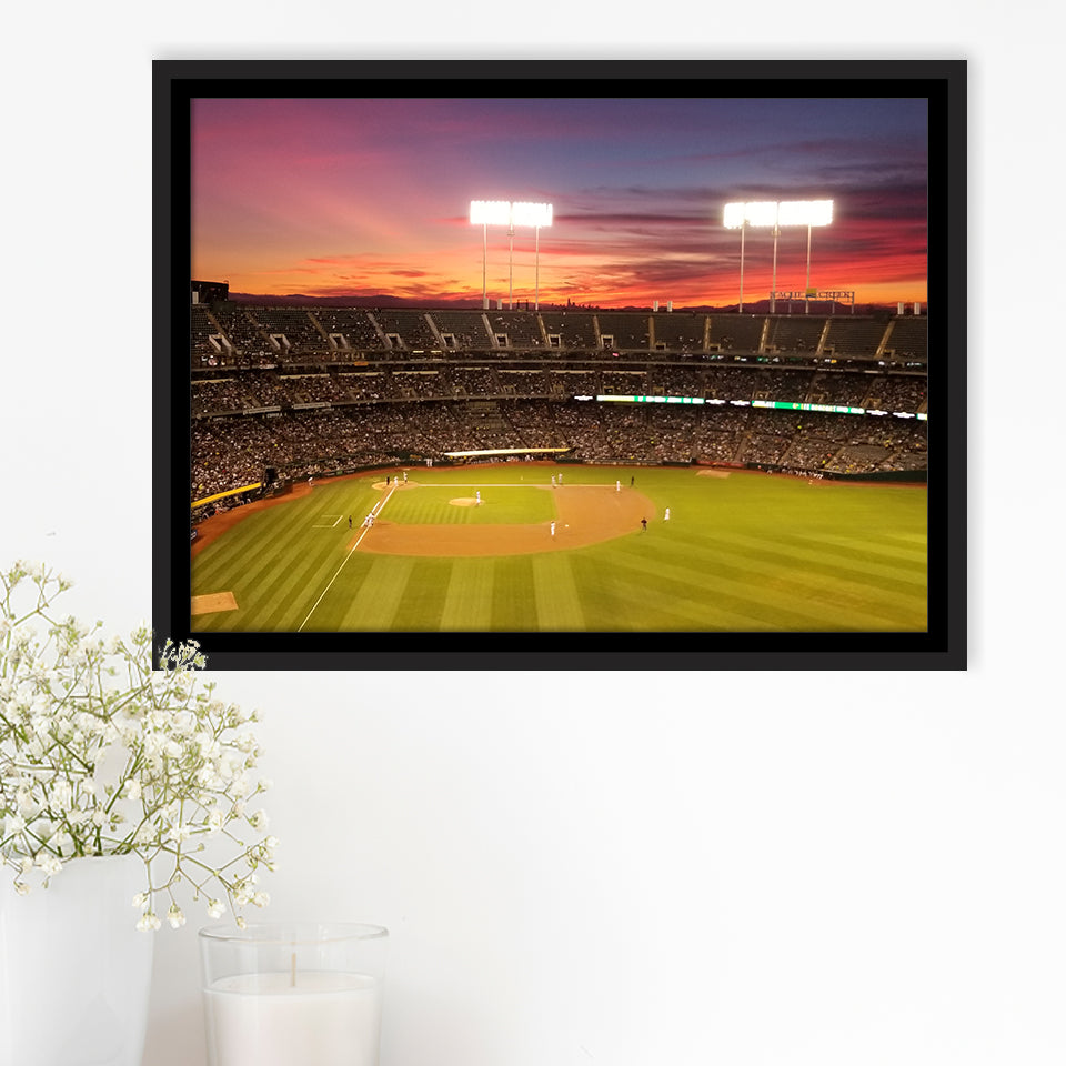 Sunset at Oakland Coliseum, Stadium Canvas, Sport Art, Gift for him, Framed Canvas Prints Wall Art Decor, Framed Picture