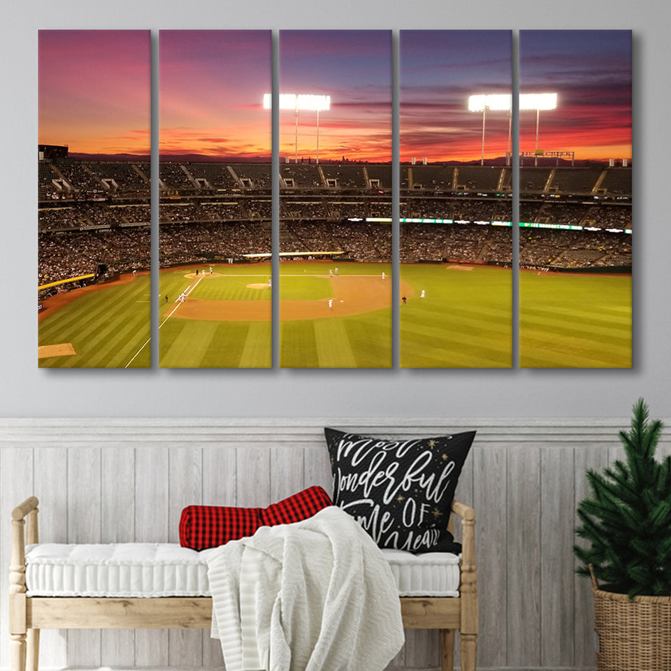 Sunset at Oakland Coliseum, Stadium Canvas, Sport Art, Gift for him, Multi Panels B, Canvas Prints Wall Art Decor