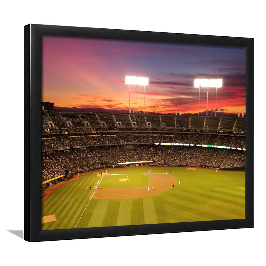 Sunset at Oakland Coliseum, Stadium Canvas, Sport Art, Gift for him, Framed Art Prints Wall Art Decor, Framed Picture