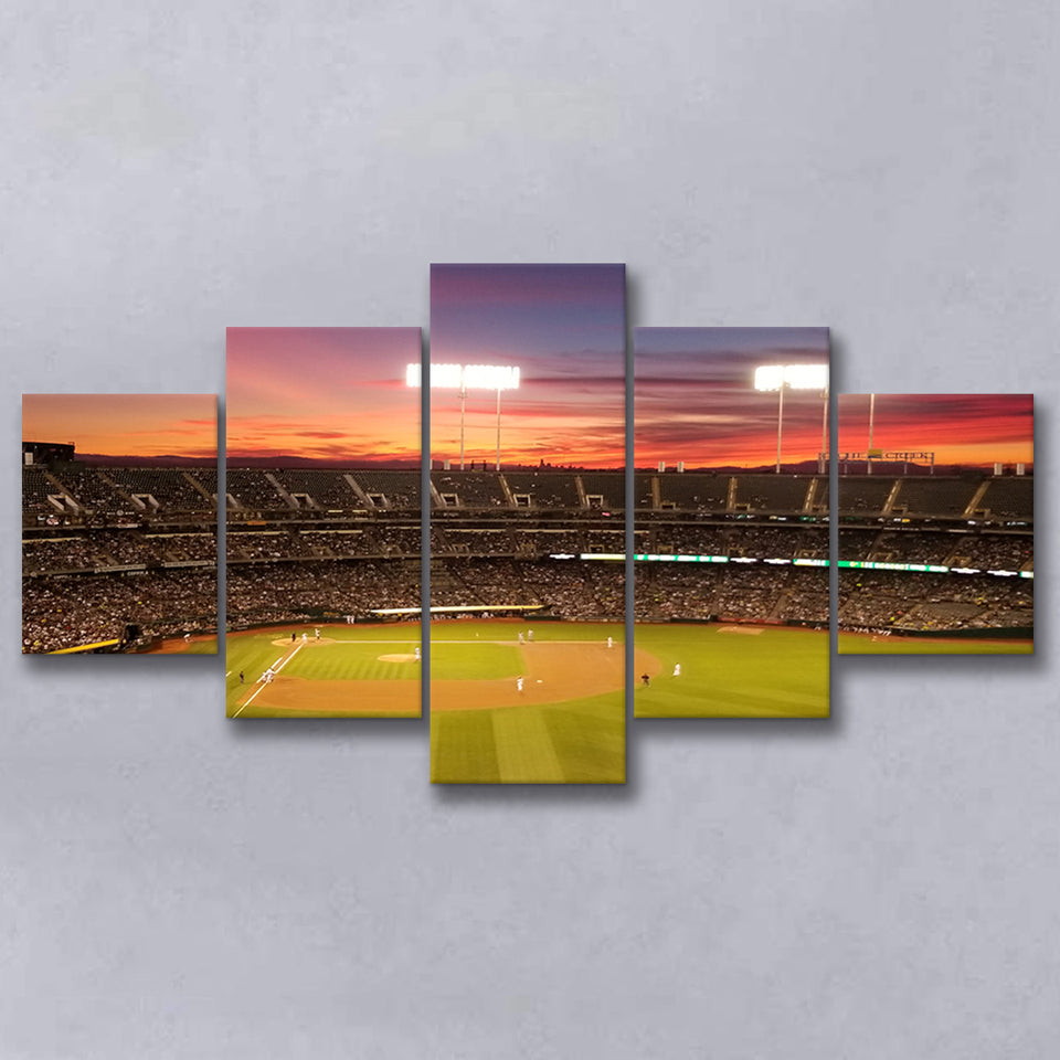 Sunset at Oakland Coliseum, Stadium Canvas, Sport Art, Large Canvas, Multi Panels, Canvas Prints Wall Art Decor