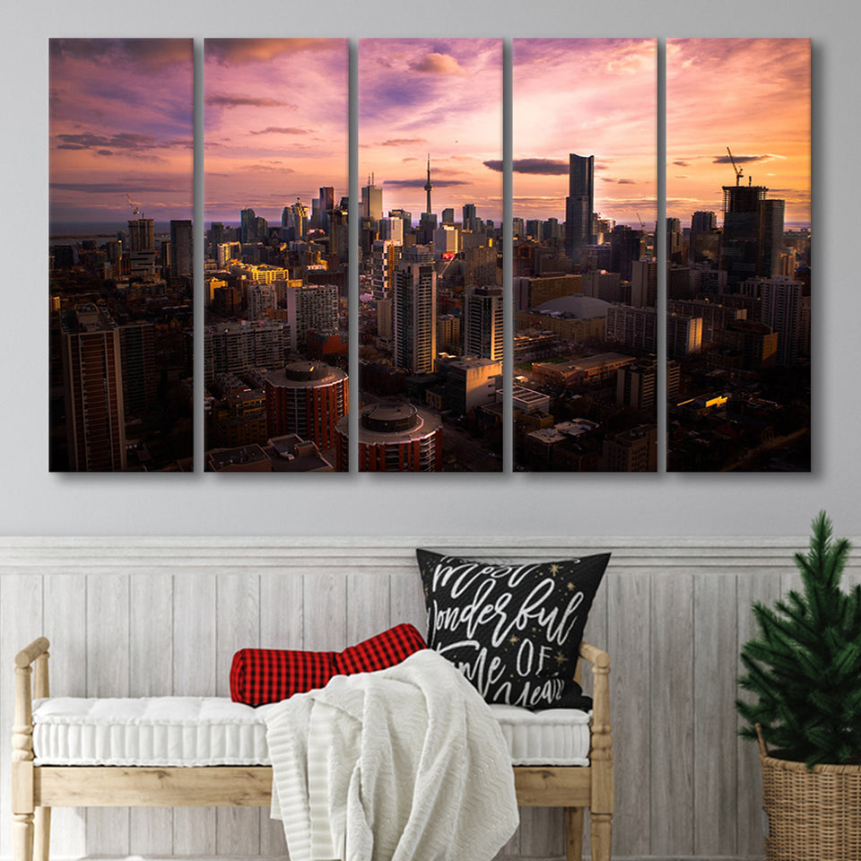 Sunset in Toronto, Toronto Poster Canvas Set Toronto 5 Panels B,Large Canvas,Canvas Prints Wall Art Home Decor