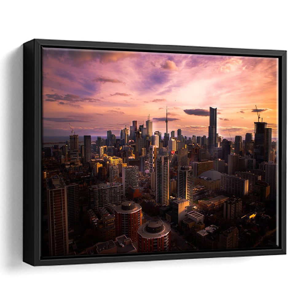 Sunset in Toronto, Toronto Poster Canvas Set Toronto Framed Canvas Prints Wall Art Decor, Black Floating Frame