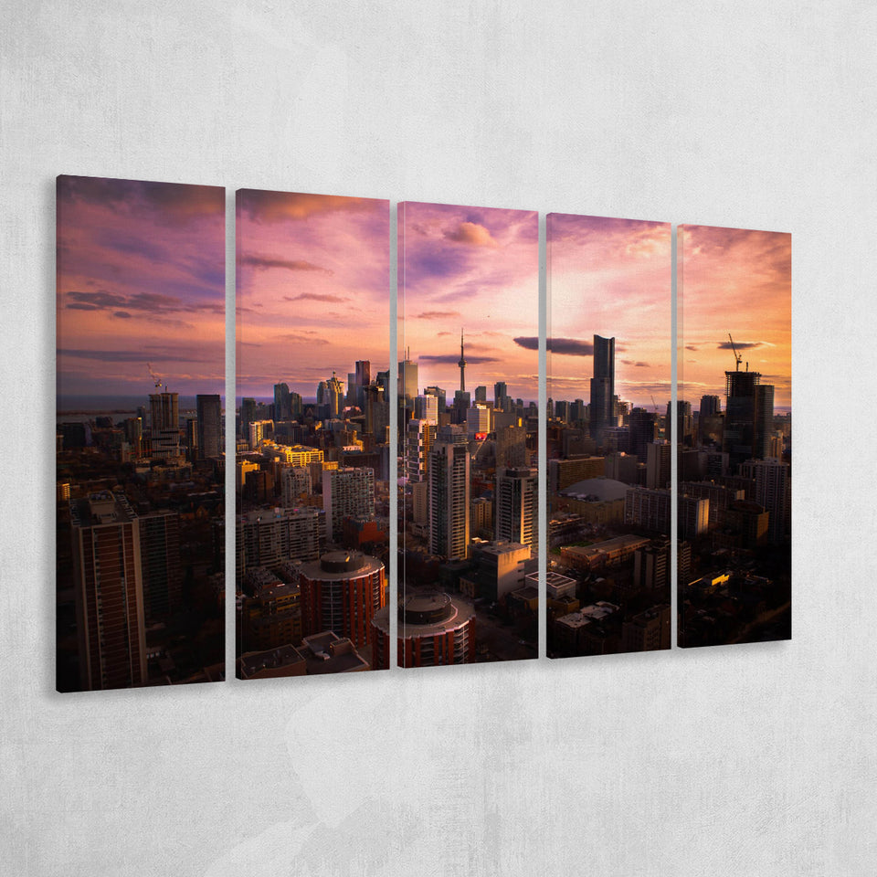 Sunset in Toronto, Toronto Poster Canvas Set Toronto 5 Panels B,Large Canvas,Canvas Prints Wall Art Home Decor