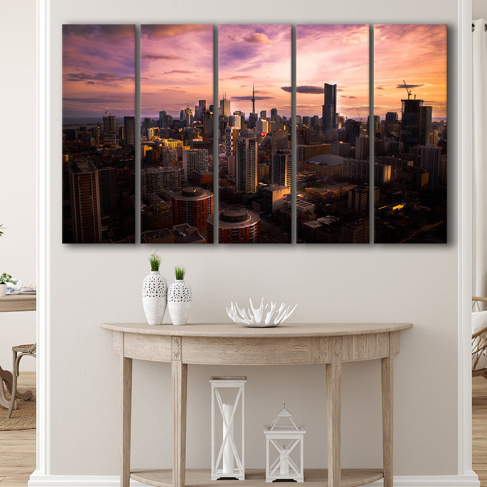 Sunset in Toronto, Toronto Poster Canvas Set Toronto 5 Panels B,Large Canvas,Canvas Prints Wall Art Home Decor
