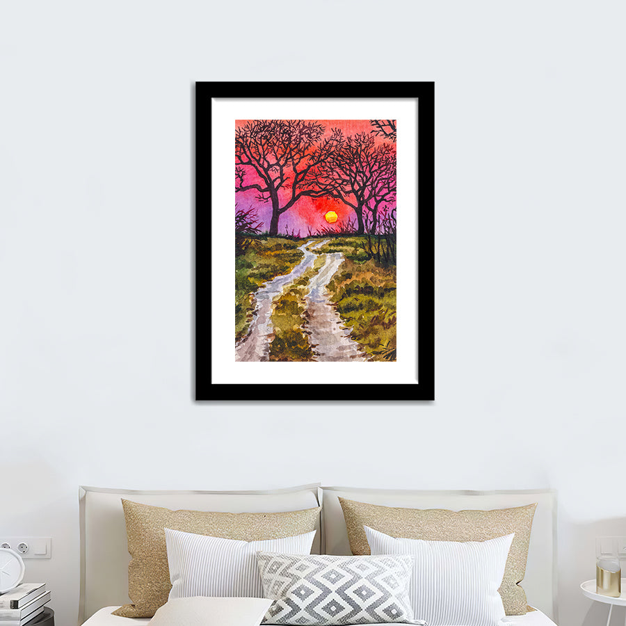Sunset In The Fall Forest Framed Wall Art - Framed Prints, Print for Sale, Painting Prints, Art Prints