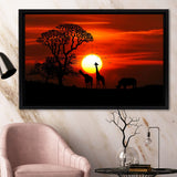 Sunset of Africa Framed Canvas Prints Wall Art - Painting Canvas,African Art,Wall Decor, Floating Frame, For Sale