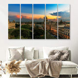 Sunset over Havana Cuba 5 Pieces Canvas Prints Wall Art - Painting Canvas, Multi Panels, Wall Decor