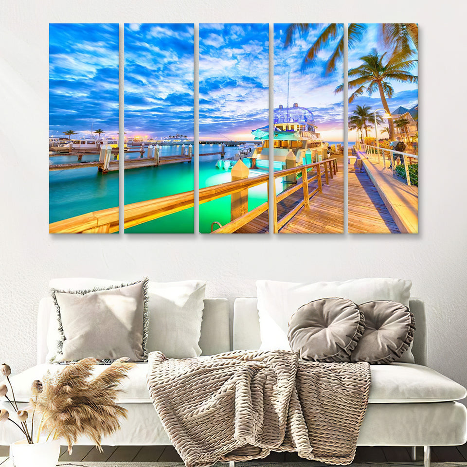 Sunset Over Key West Florida 5 Pieces Canvas Prints Wall Art - Painting Canvas, Multi Panels, Wall Decor