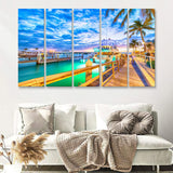 Sunset Over Key West Florida 5 Pieces Canvas Prints Wall Art - Painting Canvas, Multi Panels, Wall Decor