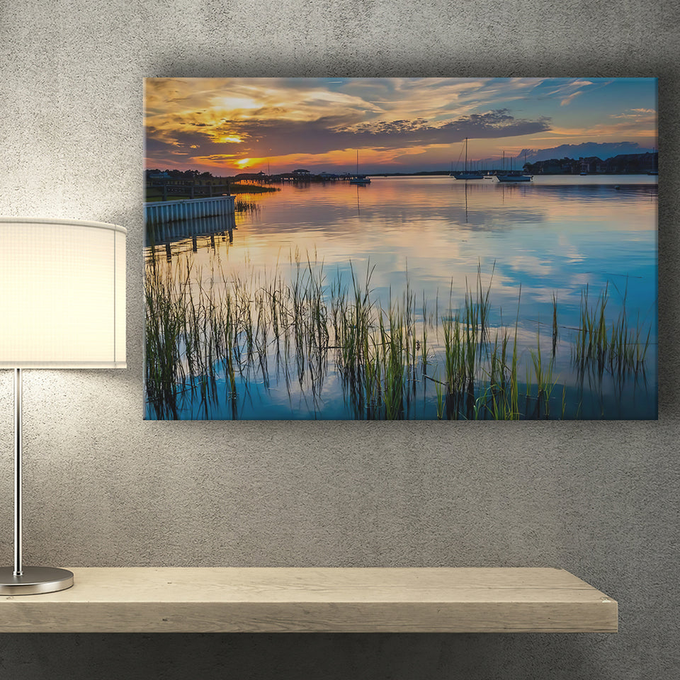 Sunset over the Folly River in Folly Beach South Carolina Canvas Prints Wall Art - Painting Canvas, Wall Decor, Home Decor, Prints for Sale