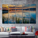 Sunset over the Folly River in Folly Beach South Carolina 5 Pieces Canvas Prints Wall Art - Painting Canvas, Multi Panels, Wall Decor