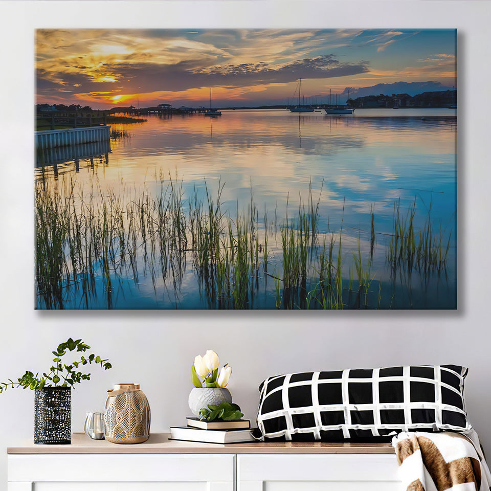 Sunset over the Folly River in Folly Beach South Carolina Canvas Prints Wall Art - Painting Canvas, Wall Decor, Home Decor, Prints for Sale