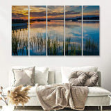 Sunset over the Folly River in Folly Beach South Carolina 5 Pieces Canvas Prints Wall Art - Painting Canvas, Multi Panels, Wall Decor