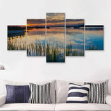 Sunset over the Folly River in Folly Beach South Carolina 5 Pieces Canvas Prints Wall Art - Painting Canvas, Multi Panels, Wall Decor
