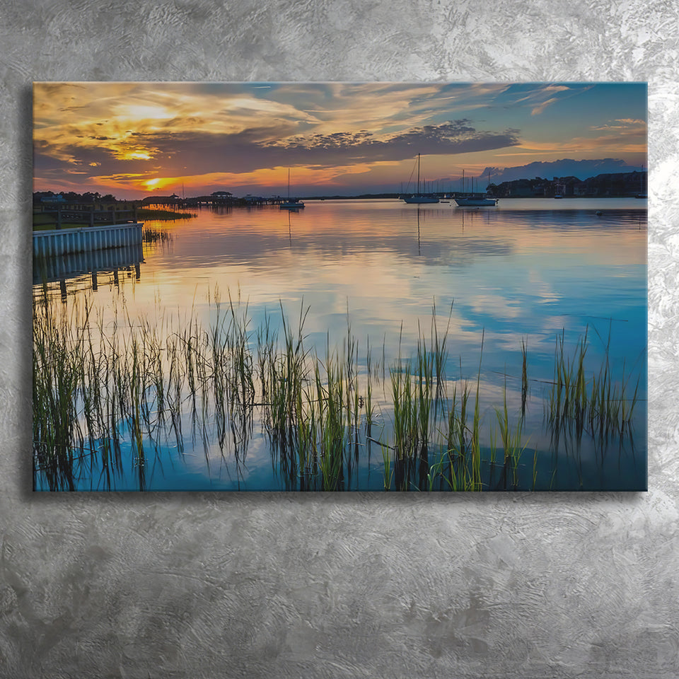 Sunset over the Folly River in Folly Beach South Carolina Canvas Prints Wall Art - Painting Canvas, Wall Decor, Home Decor, Prints for Sale