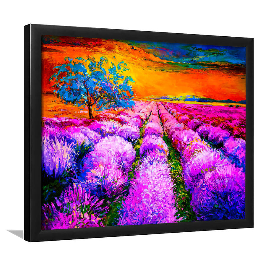 Sunset Over The Lavender Field Framed Wall Art - Framed Prints, Art Prints, Print for Sale, Painting Prints