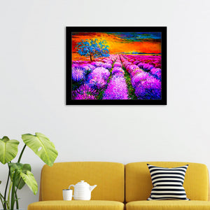 Sunset Over The Lavender Field Framed Wall Art - Framed Prints, Art Prints, Print for Sale, Painting Prints