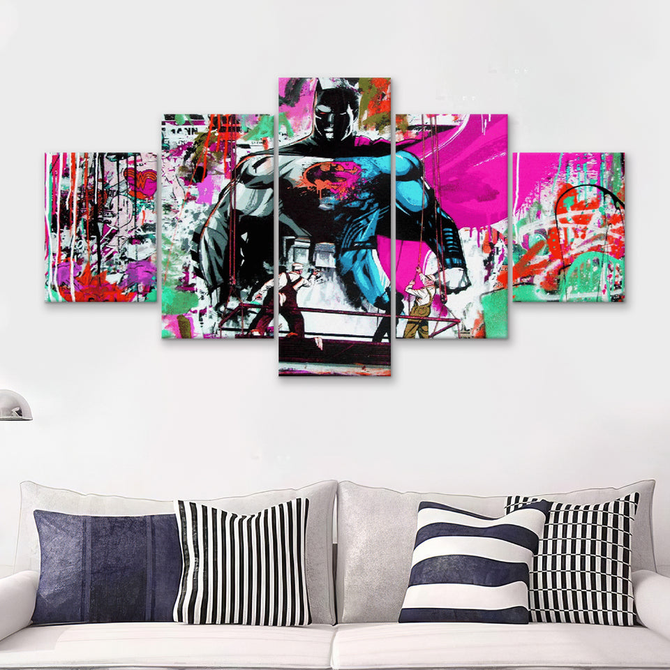 Superhero Colorful Graffiti Art Gift For Kid Canvas 5 Pieces Prints Wall Art Decor - Painting Canvas, Multi Panels, Canvas Print