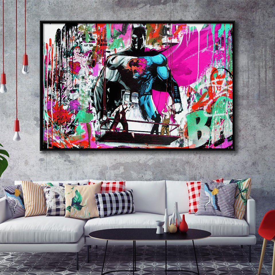 Superhero Colorful Graffiti Art Gift For Kid Framed Canvas Prints Wall Art Decor - Painting Canvas, Floating Frame, Framed Picture