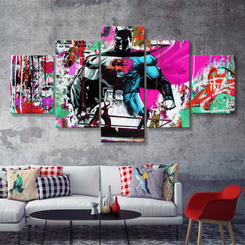 Superhero Colorful Graffiti Art Gift For Kid Canvas 5 Pieces Prints Wall Art Decor - Painting Canvas, Multi Panels, Canvas Print