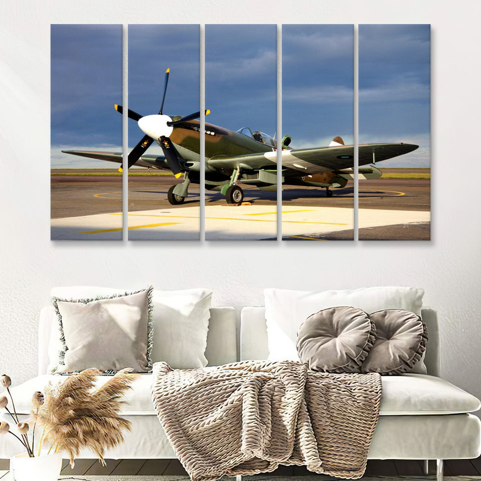 Supermarine Spitfire Airplane 5 Piece B Canvas Prints Wall Art Decor - Painting Canvas, Multi Panels