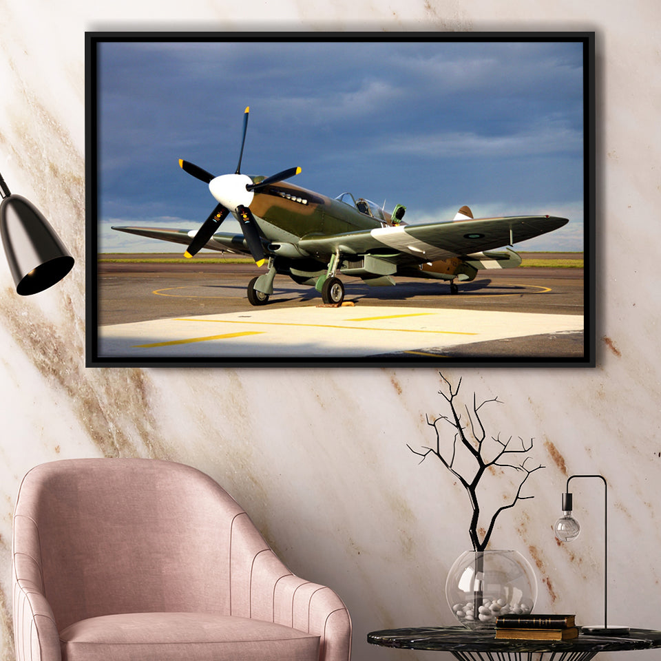 Supermarine Spitfire Airplane Framed Canvas Prints Wall Art Decor - Painting Canvas, Black Framed Picture