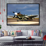 Supermarine Spitfire Airplane Framed Canvas Prints Wall Art Decor - Painting Canvas, Black Framed Picture