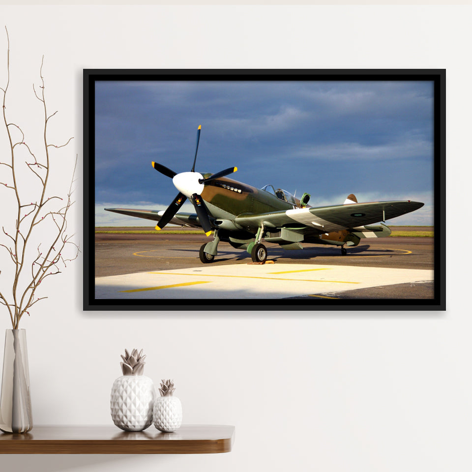 Supermarine Spitfire Airplane Framed Canvas Prints Wall Art Decor - Painting Canvas, Black Framed Picture
