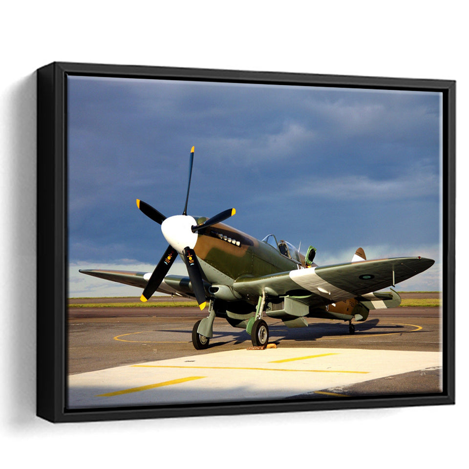 Supermarine Spitfire Airplane Framed Canvas Prints Wall Art Decor - Painting Canvas, Black Framed Picture