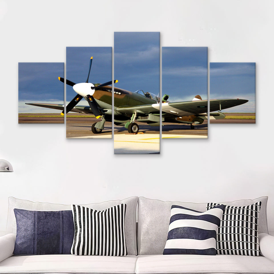 Supermarine Spitfire Airplane 5 Piece Canvas Prints Wall Art Decor - Painting Canvas, Multi Panels